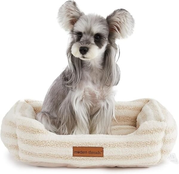 Modern Threads Beige Plush Sherpa Dog Bed for Comfort